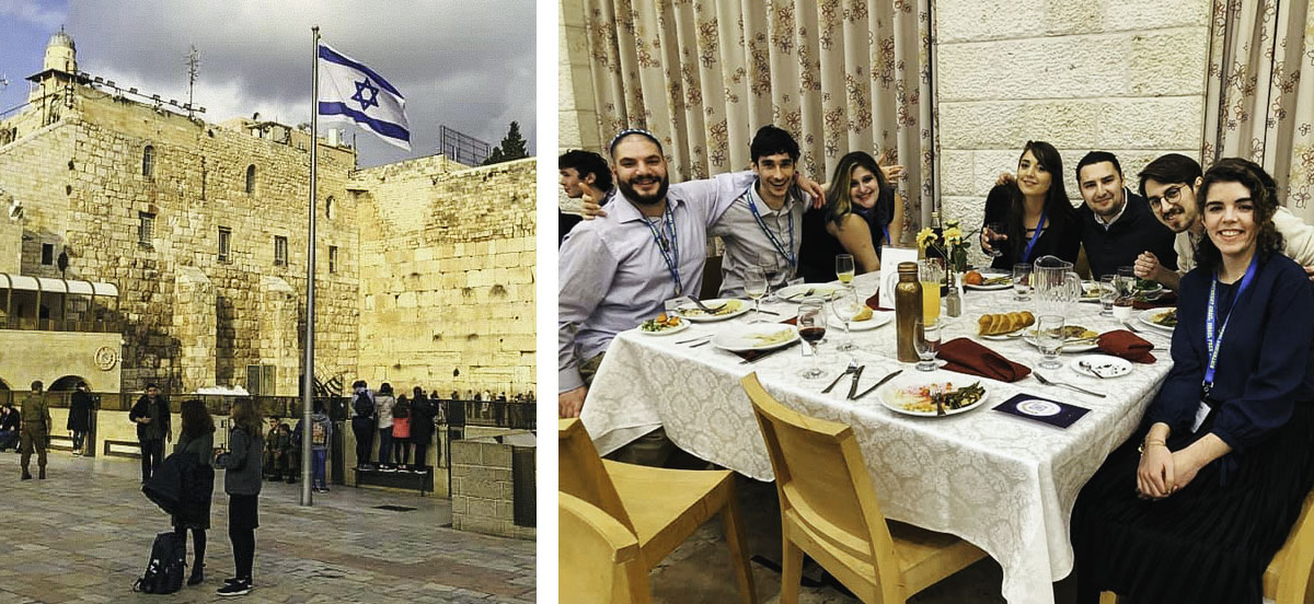 2020 Birthright Israel alumna Haley Albin observing Shabbat at the Kotel and at dinner with her group 