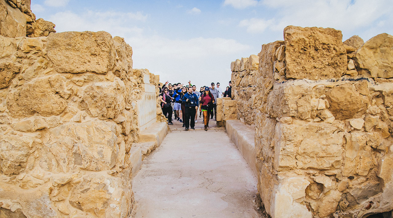 Birthright Israel group on top of Masada in the Winter of 2020