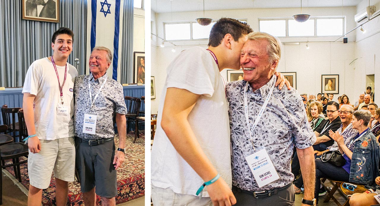 Ron Eichel being surprised at Independence Hall by his grandson, Matt Howard, who was on his Birthright Israel trip in 2018